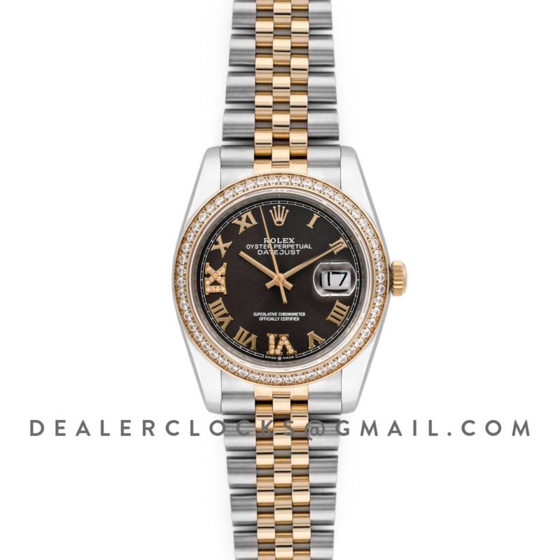 Datejust 36 126283RBR Dark Rhodium Dial in Yellow Gold and Steel with Diamond Set Bezel and Diamond Roman Numerals Markers