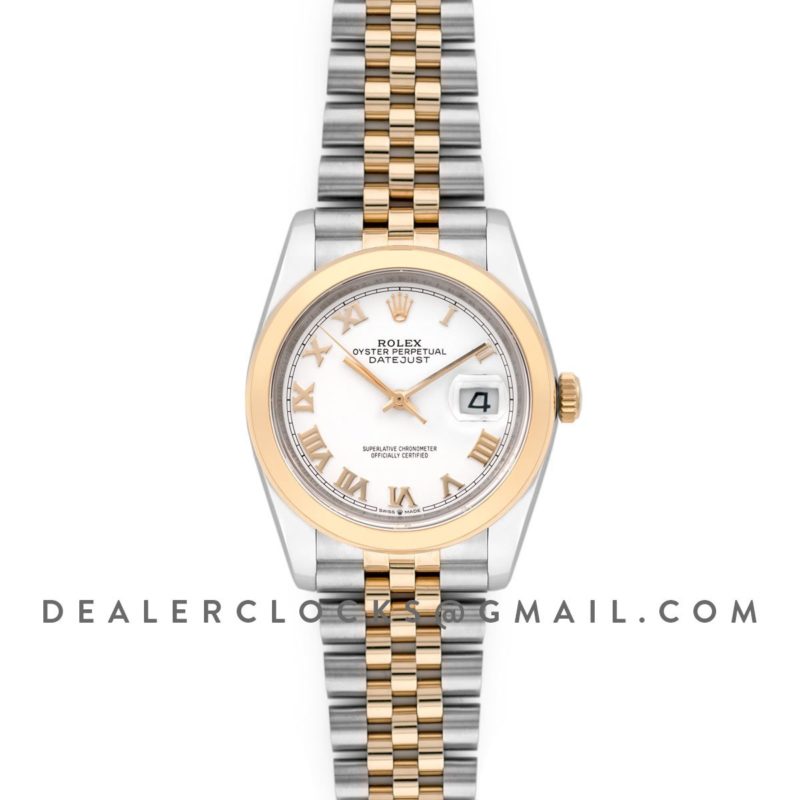 Datejust 36 126201 White Dial in Yellow Gold and Steel with Roman Markers