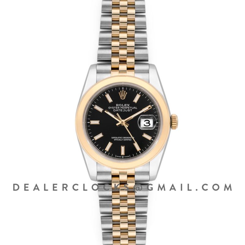 Datejust 36 126201 Black Dial in Yellow Gold and Steel with Stick Markers