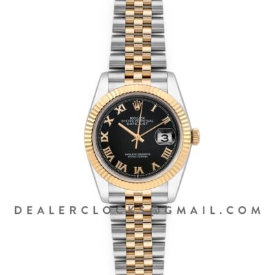 Datejust 36 126283RBR Black Dial in Yellow Gold and Steel with Roman Numerals Markers