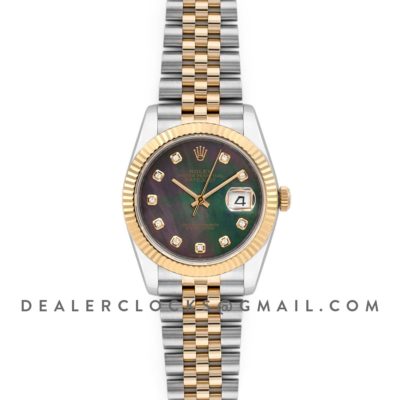Datejust 36 126283RBR Grey MOP Dial in Yellow Gold and Steel with Diamond Markers