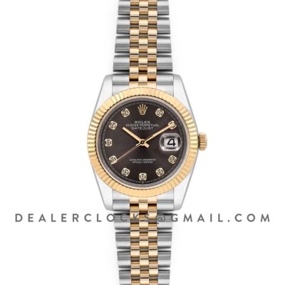 Datejust 36 126283RBR Dark Rhodium Dial in Yellow Gold and Steel with Diamond Markers