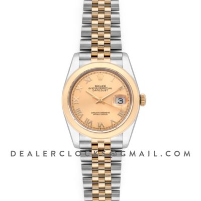 Datejust 36 126201 Champagne Dial in Yellow Gold and Steel with Roman Markers