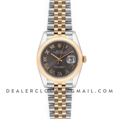 Datejust 36 126201 Dark Rhodium Dial in Yellow Gold and Steel with Roman Markers