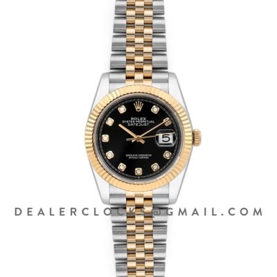 Datejust 36 126283RBR Black Dial in Yellow Gold and Steel with Diamond Markers