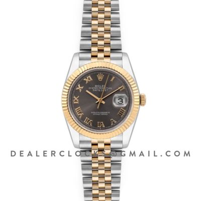 Datejust 36 126283RBR Dark Rhodium Dial in Yellow Gold and Steel with Roman Numerals Markers