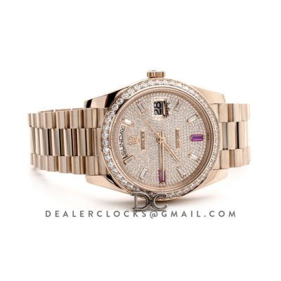 Day-Date 40 Everose Gold Diamond bezel and Paved Dial 228396