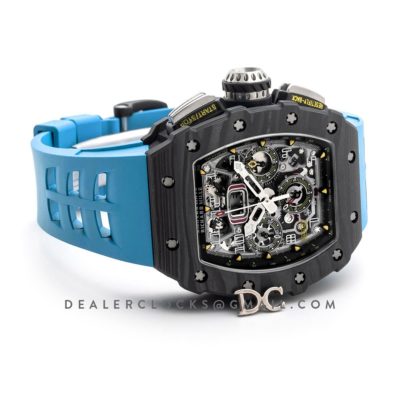 RM 011 Automatic Flyback Chronograph Carbon on Blue Rubber Strap