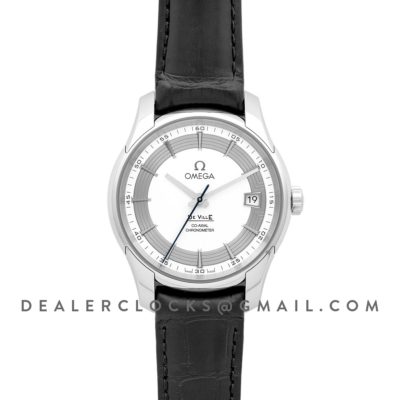 De Ville Co-Axial Chronometer White Dial in Steel on Black Leather Strap