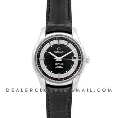 De Ville Co-Axial Chronometer Black Dial in Steel on Black Leather Strap