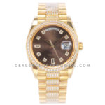 Day-Date 36 128348RBR Brown Dial with Diamond Bezel in Yellow Gold